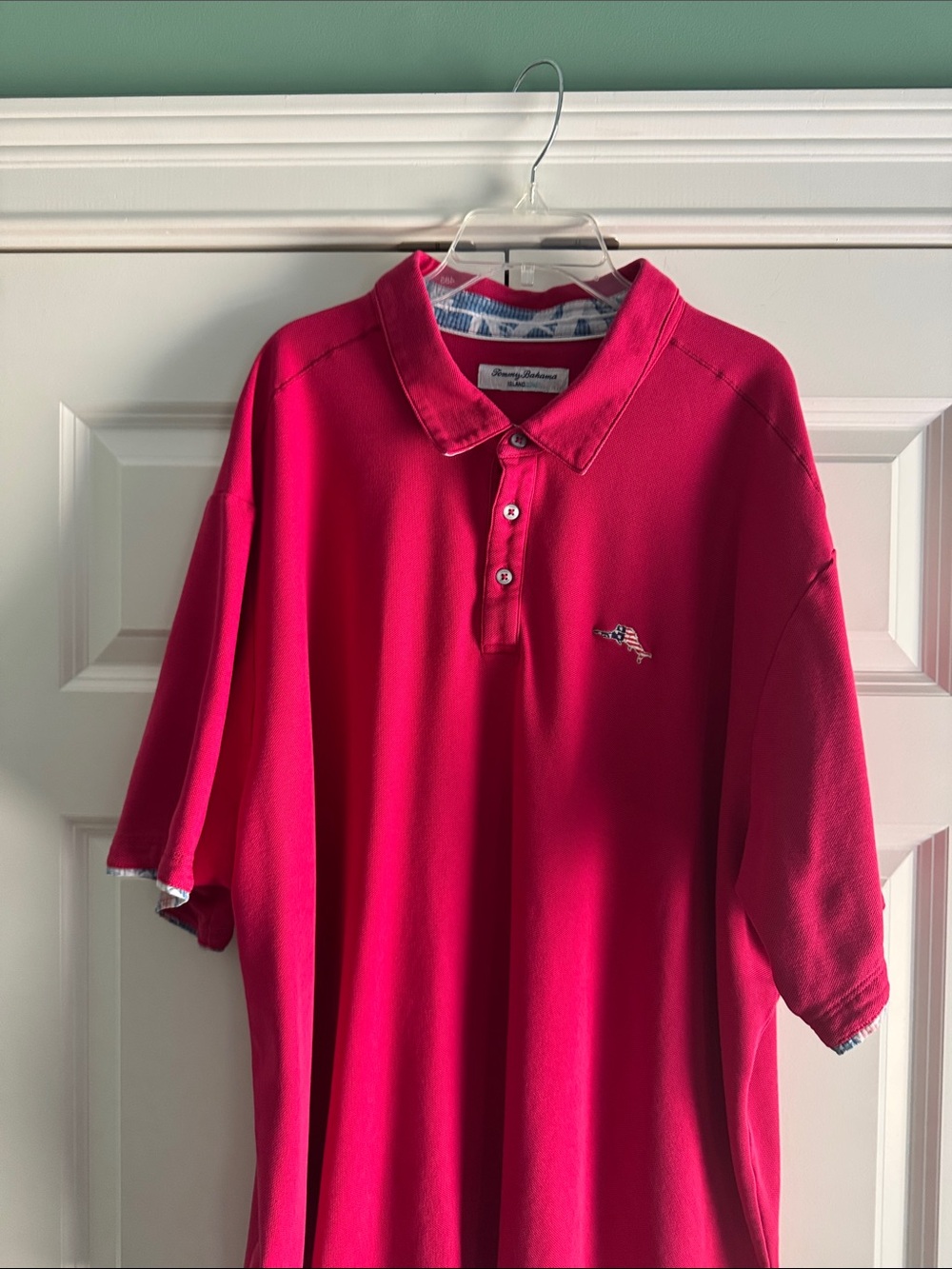 Tommy Bahama Men's Hot Pink Polo with Flag Embroidery